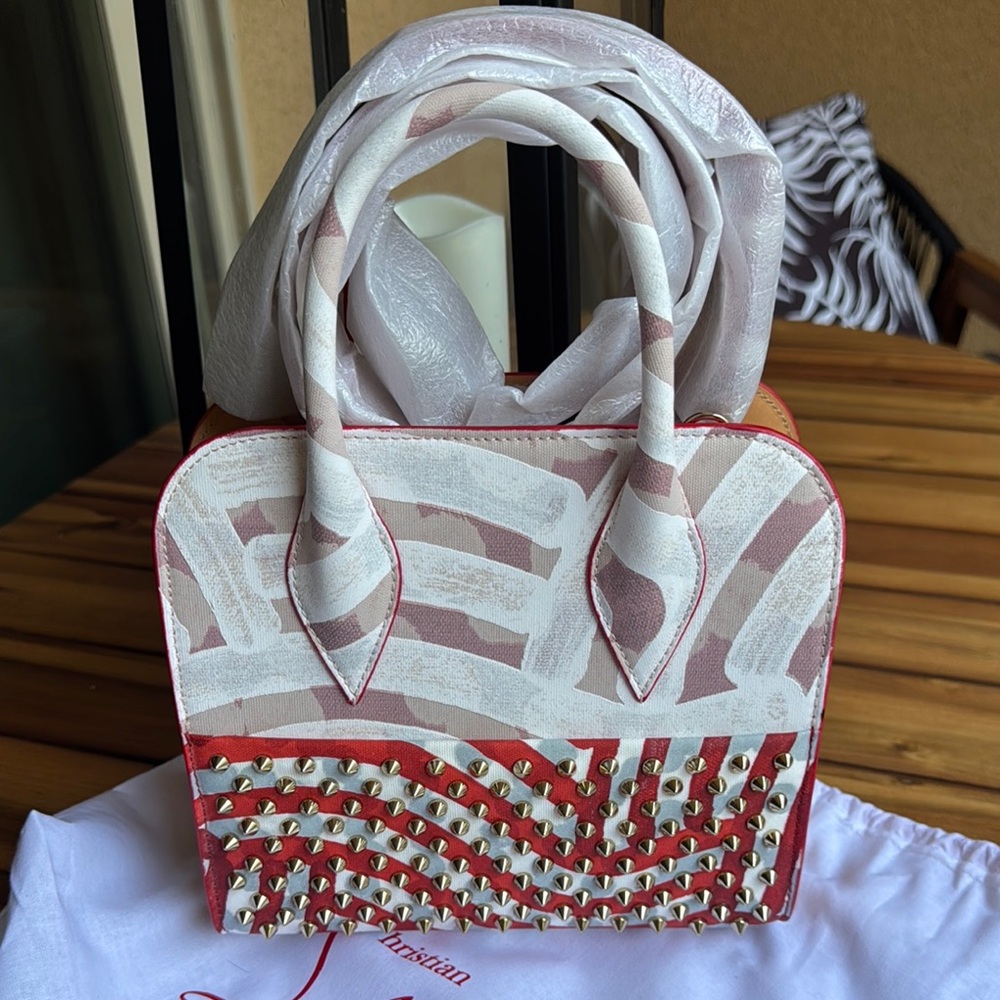NWT Christian Louboutin Mini Eloise Spikes Handbag White Red